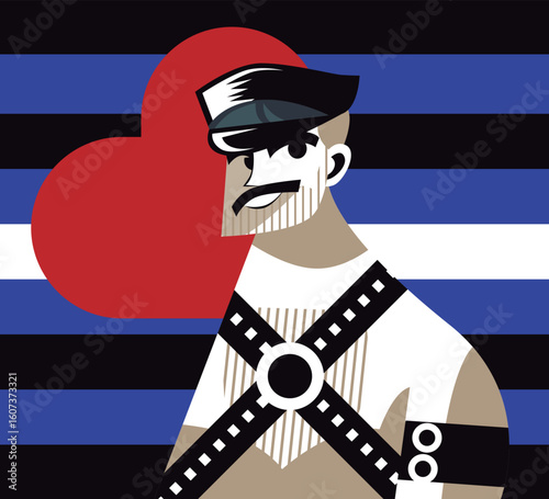 leather pride flag with hearth and moustache man