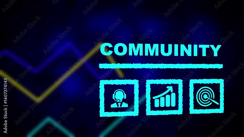 Community business concept on a flashing computer monitor with moving graphs and data. histogram business graph Statistic and data, information infographic on digital technology strategy background.