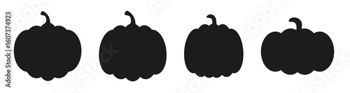 Solid black pumpkin silhouettes – simple and bold icon for Halloween, fall decor, harvest designs, or seasonal vector illustrations.