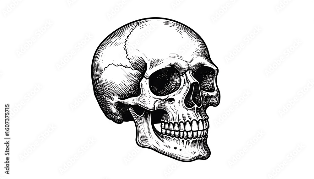 Fototapeta premium Detailed black and white skull profile