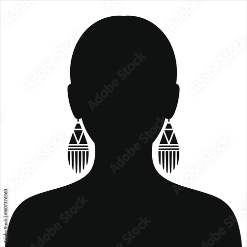 Modern Tribal Geometric Earrings on Black Silhouette - Abstract Fashion Jewelry.