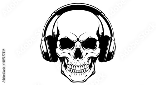 Skull with Headphones – Music DJ Skull Art Logo
