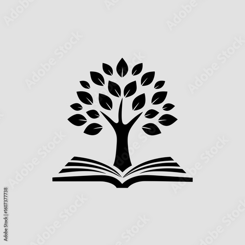 A tree of knowledge grows from the pages of an open book, representing education and wisdom