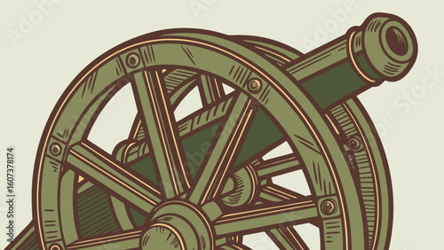 Vintage artillery cannon illustration antique military weapon drawing history war machine graphic design 1800s