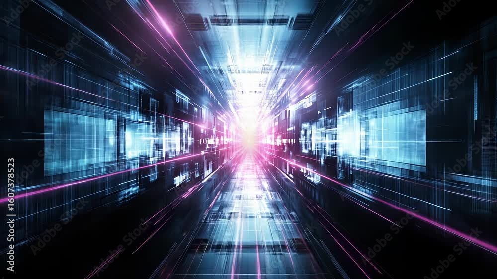 Abstract technological tunnel with light in end, futuristic technology concept