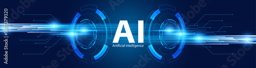 This image showcases the concept of artificial intelligence with dynamic blue lights and futuristic elements, symbolizing innovation and digital growth.