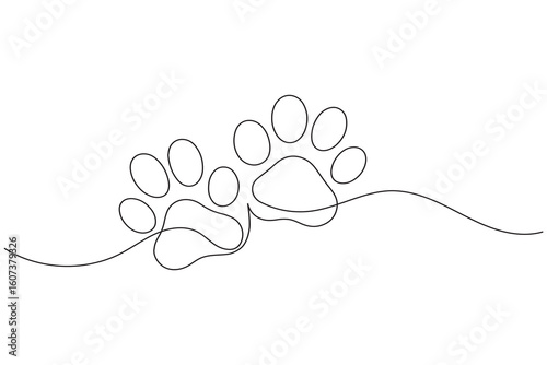 Continuous line drawing of a dog paw print isolated on white background for pet lover design