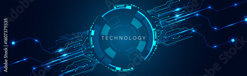 A futuristic technology background featuring abstract circuits and glowing elements, perfect for digital media, innovation, and design projects.
