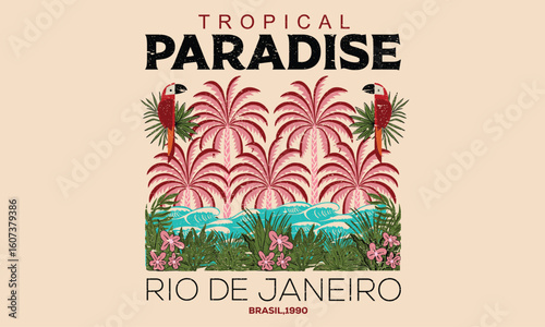 Macaw paradise artwork. Tropical vibes t shirt artwork. Palm tree artwork. Tropical paradise. Amazing brasil. Copacabana beach art. Rio de janeiro. Summer vibes artwork.