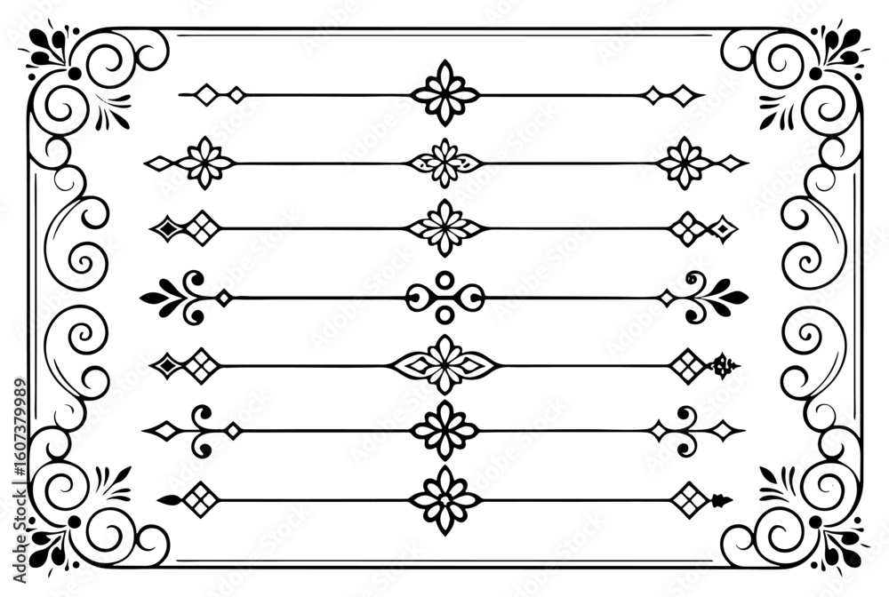 Classic Decorative Design Set: Elegant Vector Frame, Borders, and Text Dividers

