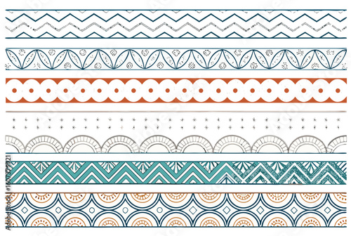 Hand-Drawn Ethnic Watercolor Borders: Boho Tribal Geometric Pattern Set

