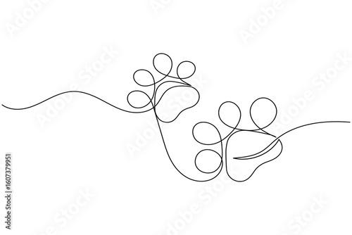 Continuous line drawing of a dog paw print isolated on white background for pet lover design