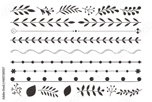 Hand-Drawn Botanical Divider & Element Set: Minimalist Laurel, Leaf & Vine Graphics for Weddings

