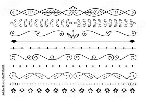 Hand-Drawn Rustic Divider Collection: Boho Doodle Lines & Floral Flourishes


