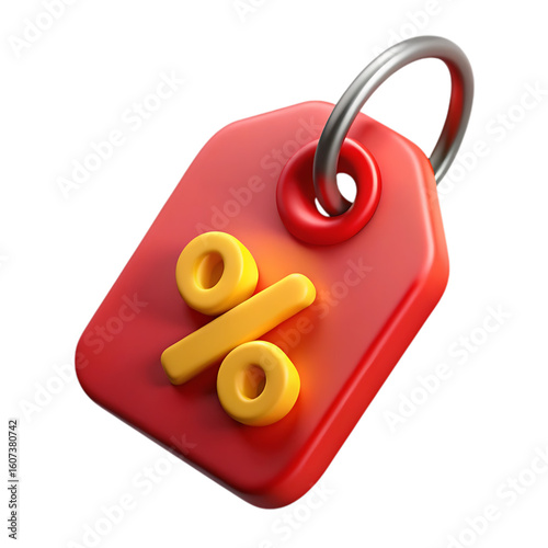 3D Red Discount Tag with Percentage Symbol.
