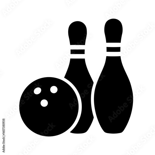 Silhouette image depicting a bowling ball and two bowling pins ready for action