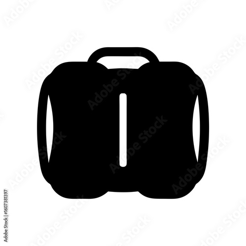 Stylized black duffel bag design with a prominent white vertical stripe