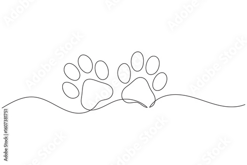 Continuous line drawing of a dog paw print isolated on white background for pet lover design