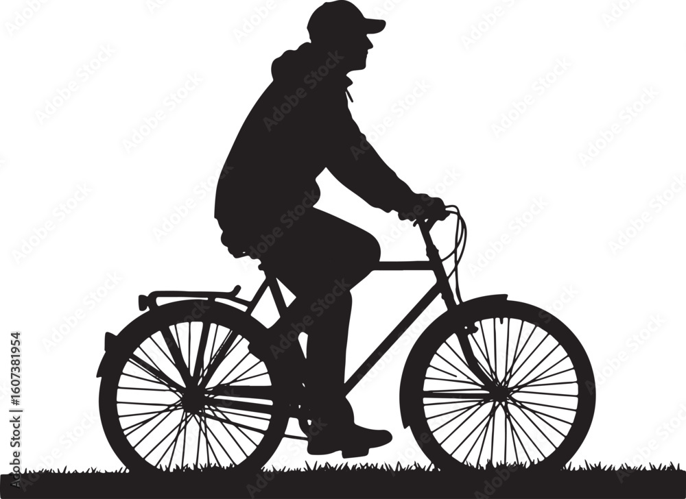 Fototapeta premium Silhouette of man riding bicycle on grass cycling, bicycle, cycling, man, silhouette, riding, bike, grass, outdoor, sport, recreation, transportation, activity, healthy lifestyle, movement, travel, fr