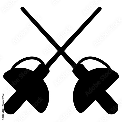 Two Black Fencing Foils Crossed Creating an X Shape on a White Background