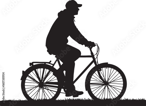 Silhouette of man riding bicycle on grass cycling, bicycle, cycling, man, silhouette, riding, bike, grass, outdoor, sport, recreation, transportation, activity, healthy lifestyle, movement, travel, fr