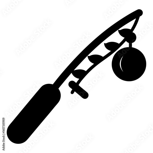 Simple black silhouette of a fishing rod with a bobber and line