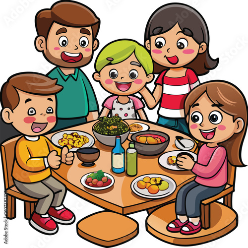 Family Dinner at Home Flat Vector with Grandparents – Family Day