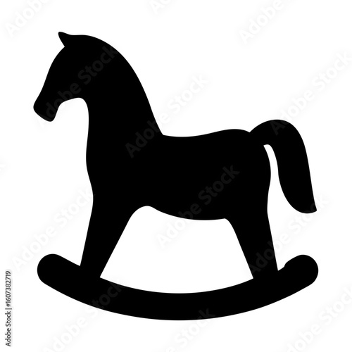 Black silhouette of a rocking horse toy, a vintage childhood favorite
