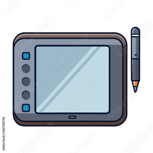 Digital drawing tablet with stylus for graphic design and art creation isolated on white background