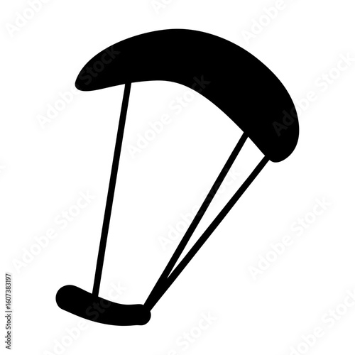 Black silhouette of a paraglider with wing, lines and control bar