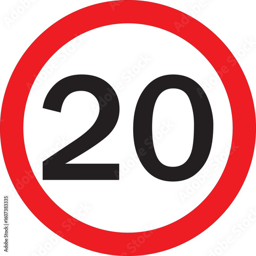 20 Km/h Speed Limit Sign Isolated On White Background Traffic Safety And road Regulation Symbol