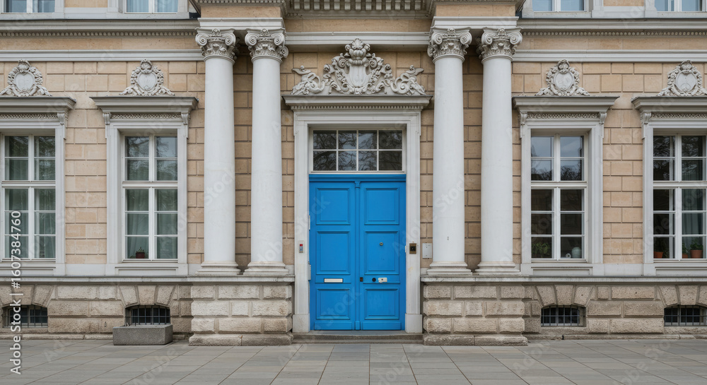 Obraz premium Classic European Building Entrance with Blue Door.