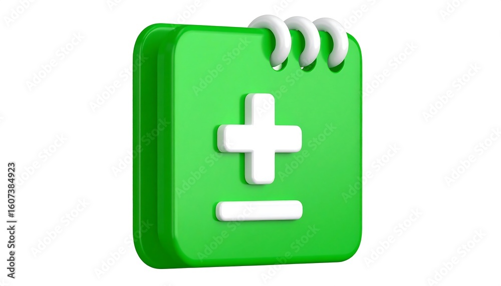 Fototapeta premium Green square notepad with plus and minus signs