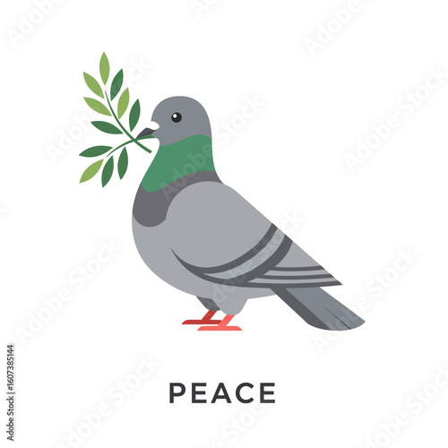 Stylized Pigeon Holding Olive Branch Symbolizing Peace and Tranquility
