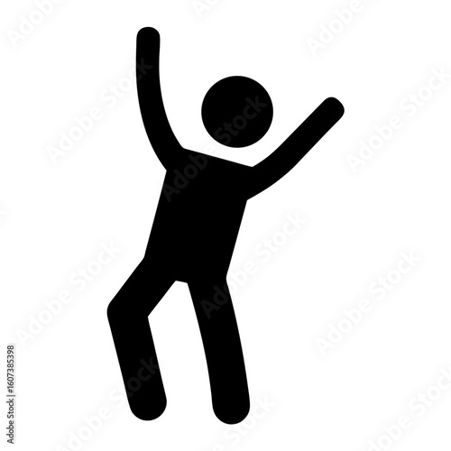 Silhouette of a cheerful stick figure celebrating with arms raised in the air