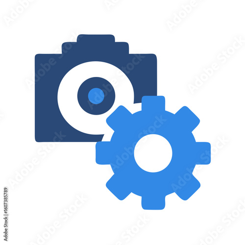 Camera and gear symbol illustration for settings or adjustments