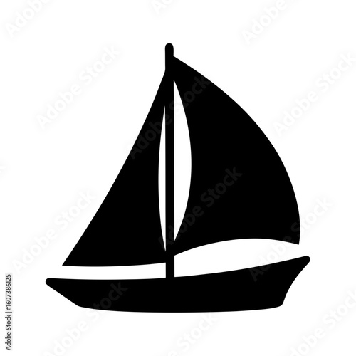 Simple black silhouette of a sailing boat or sailboat with two sails