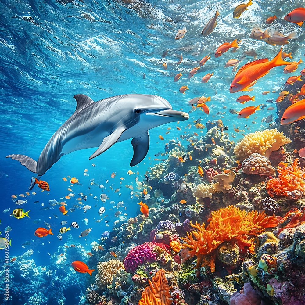 Fototapeta premium Tropical wildlife captured in clear blue ocean high resolution picture
