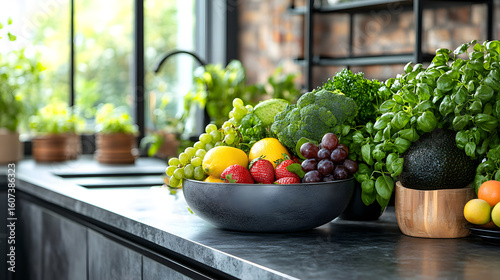 Wallpaper Mural A bowl of fruit and vegetables on a kitchen counter. Torontodigital.ca