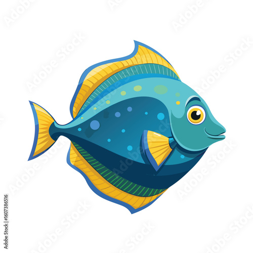 Detailed silhouette of a flounder fish a flat marine creature isolated on white background