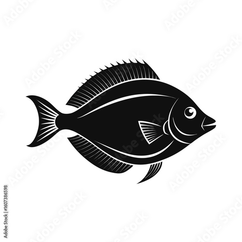 Detailed silhouette of a flounder fish isolated on white background