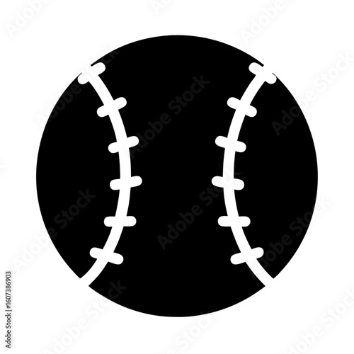 Minimalist Black and White Baseball Graphic with Stitched Seams on a Sport Ball