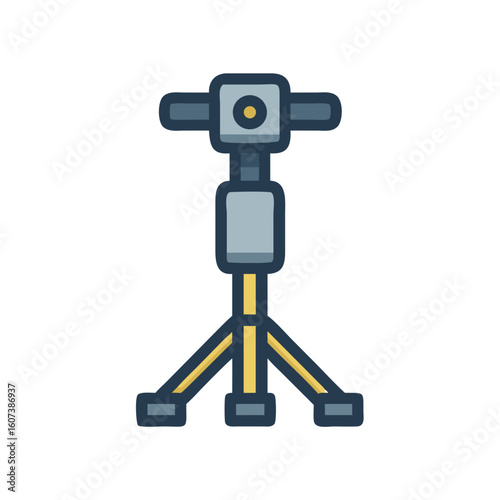 Stylized icon of tripod camera stand on a black background