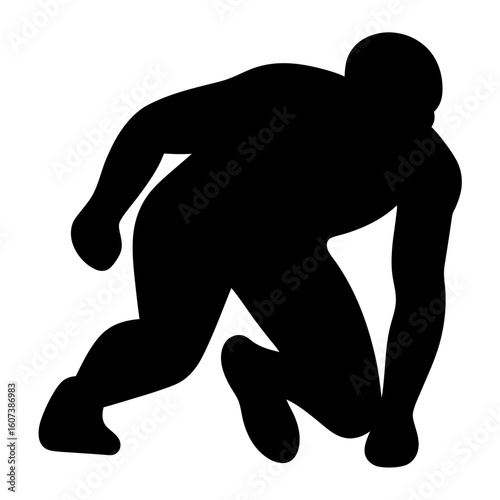Silhouette of a football player getting ready for play start, vector