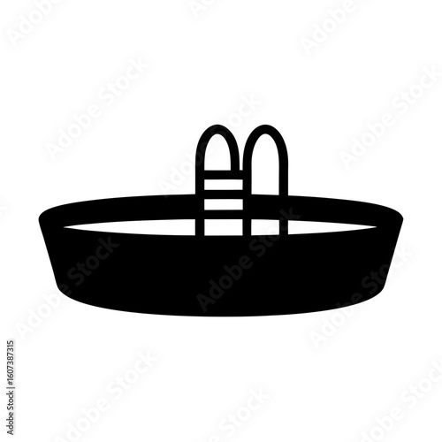 Simple black and white graphic image of an above ground swimming pool
