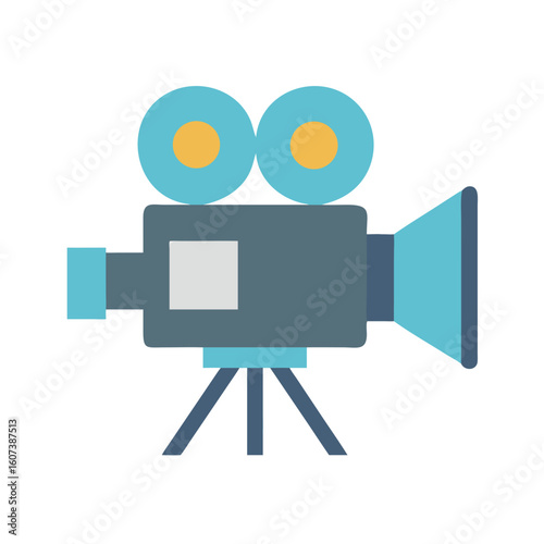 Retro style movie camera icon on black background