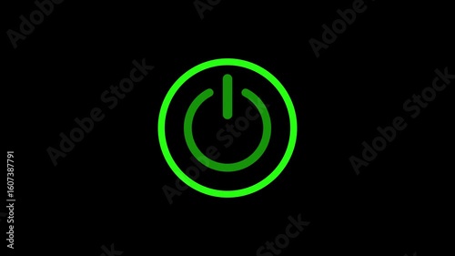 Green power reset button sign animation. power button icon animated on a black background.