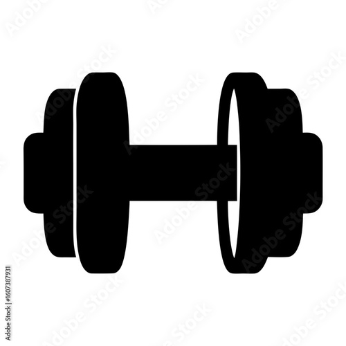 Iconic black dumbbell silhouette representing fitness and weight training equipment