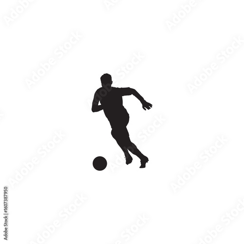 Silhouette of soccer player dribbling ball vector illustration simple black and white