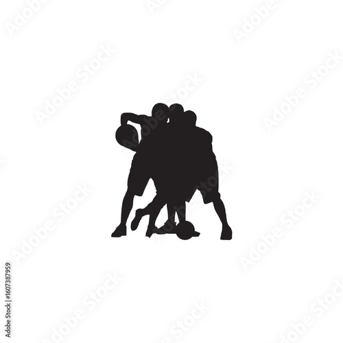 Basketball players fighting for ball silhouette competitive game vector illustration